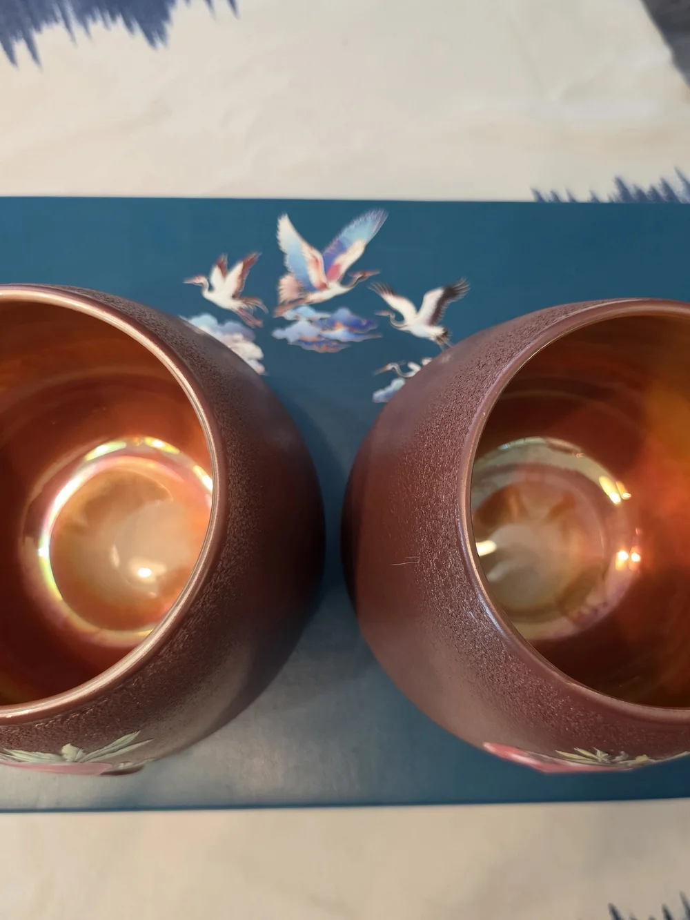 Pair of ceramic pomegranate decorative jars/vases Reddish-brown finish